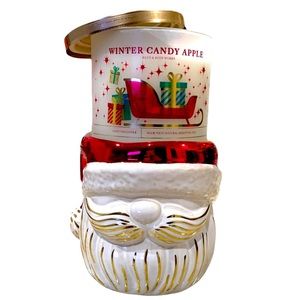 Bath & Body Works Ceramic Santa Pedestal 3-Wick Candle Holder; Retired ‘21; NWT